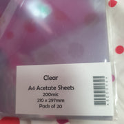 Acetate Sheets Clear A4 - 200mic 20pc